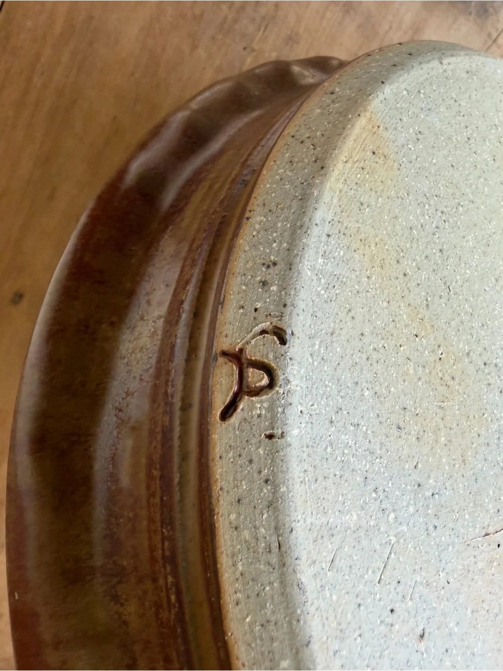 Fitzgerald Pottery Pie Plate 10” Micro Oven Dishwasher Safe Tan/Blue Gorgeous!